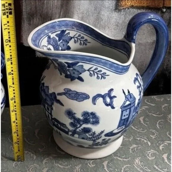 Blue & White Ceramic Pitcher Decorative Floral Design Vase - Picture 1 of 3